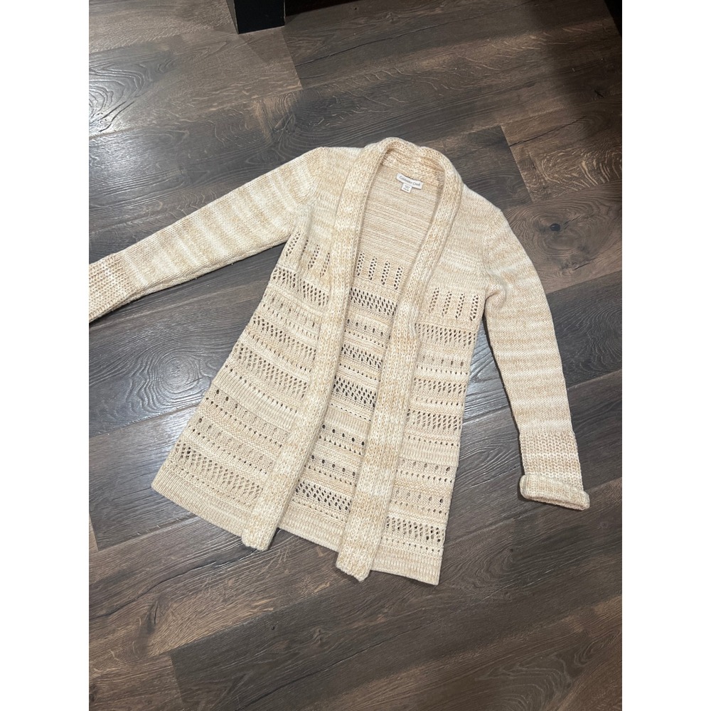 Coldwater Creek Beige Space Dye Pointelle Open‎ Front Cardigan Sweater Small